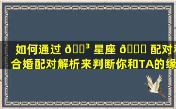 如何通过 🐳 星座 🐟 配对和合婚配对解析来判断你和TA的缘分深浅